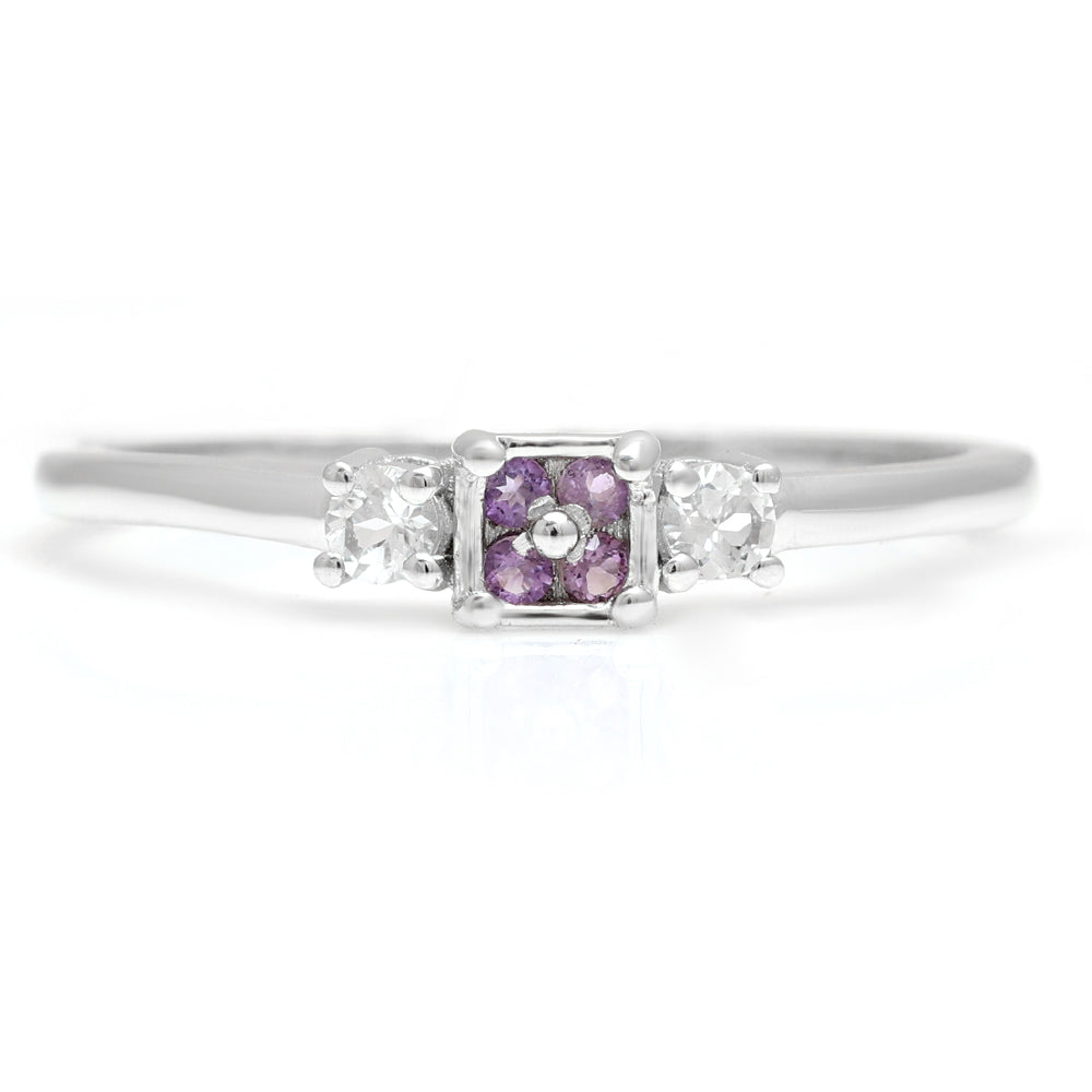 Silberring mit brasilianischem Amethyst und weißem Topas 7 