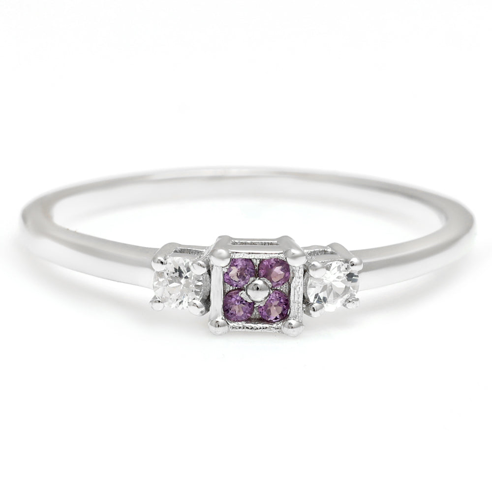 Silberring mit brasilianischem Amethyst und weißem Topas 1 