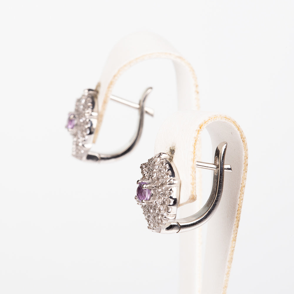 Silberohrringe mit weißem Topas und brasilianischem Amethyst 2 