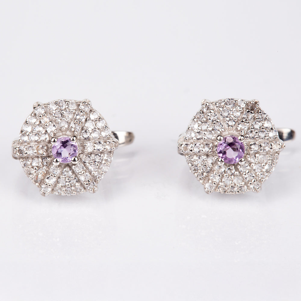 Silberohrringe mit weißem Topas und brasilianischem Amethyst