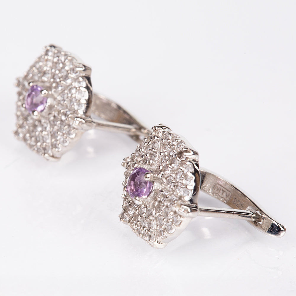Silberohrringe mit weißem Topas und brasilianischem Amethyst 3 