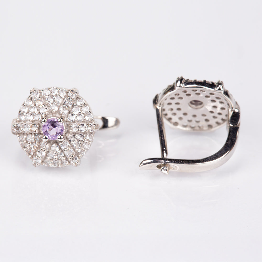 Silberohrringe mit weißem Topas und brasilianischem Amethyst