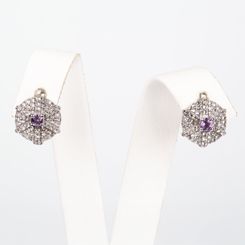 Silberohrringe mit weißem Topas und brasilianischem Amethyst