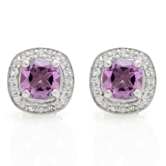 Silberohrringe mit brasilianischem Amethyst und weißem Topas