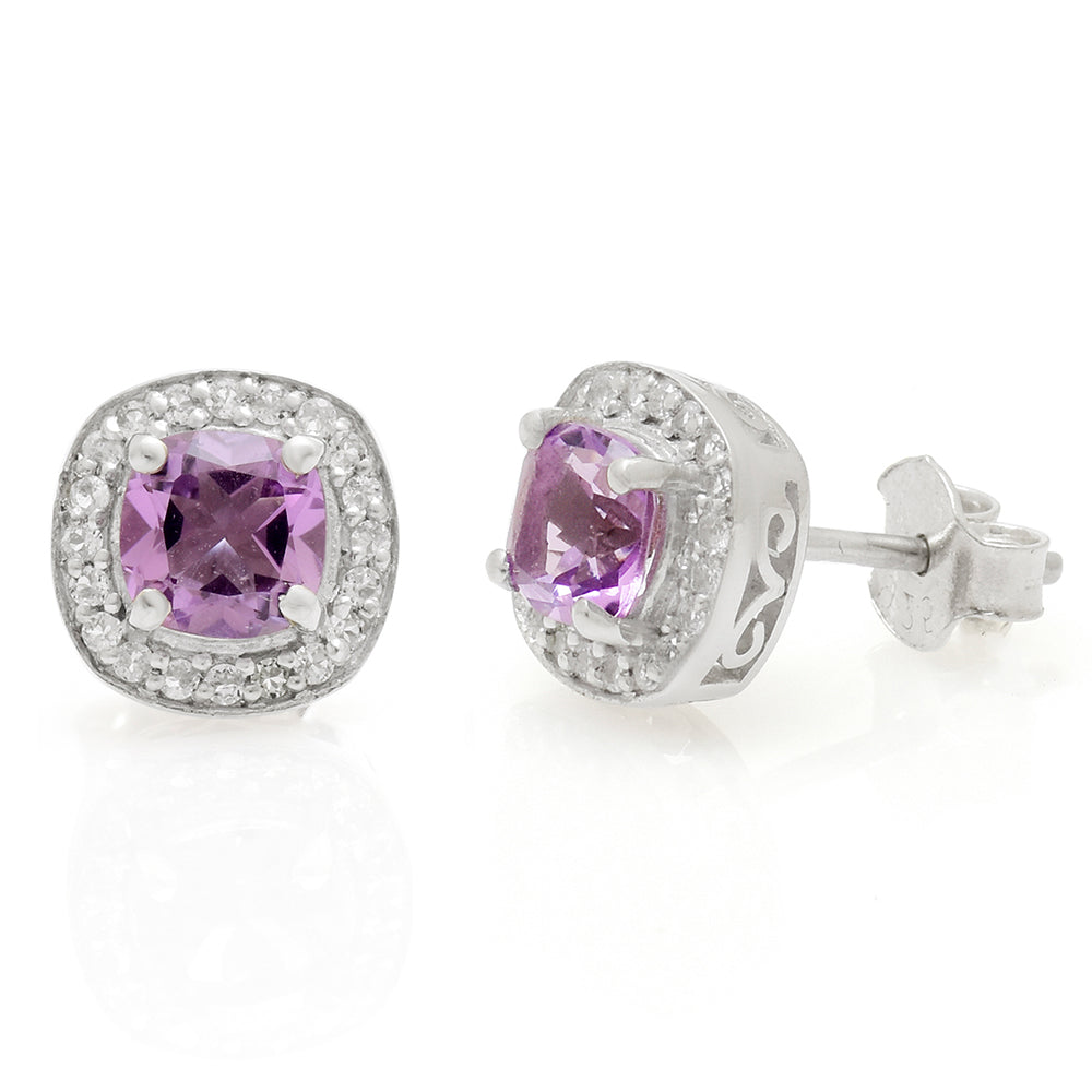 Silberohrringe mit brasilianischem Amethyst und weißem Topas