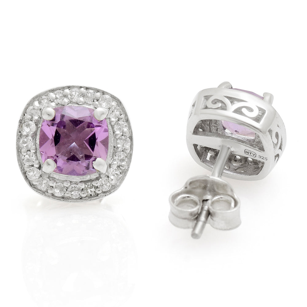Silberohrringe mit brasilianischem Amethyst und weißem Topas 2 