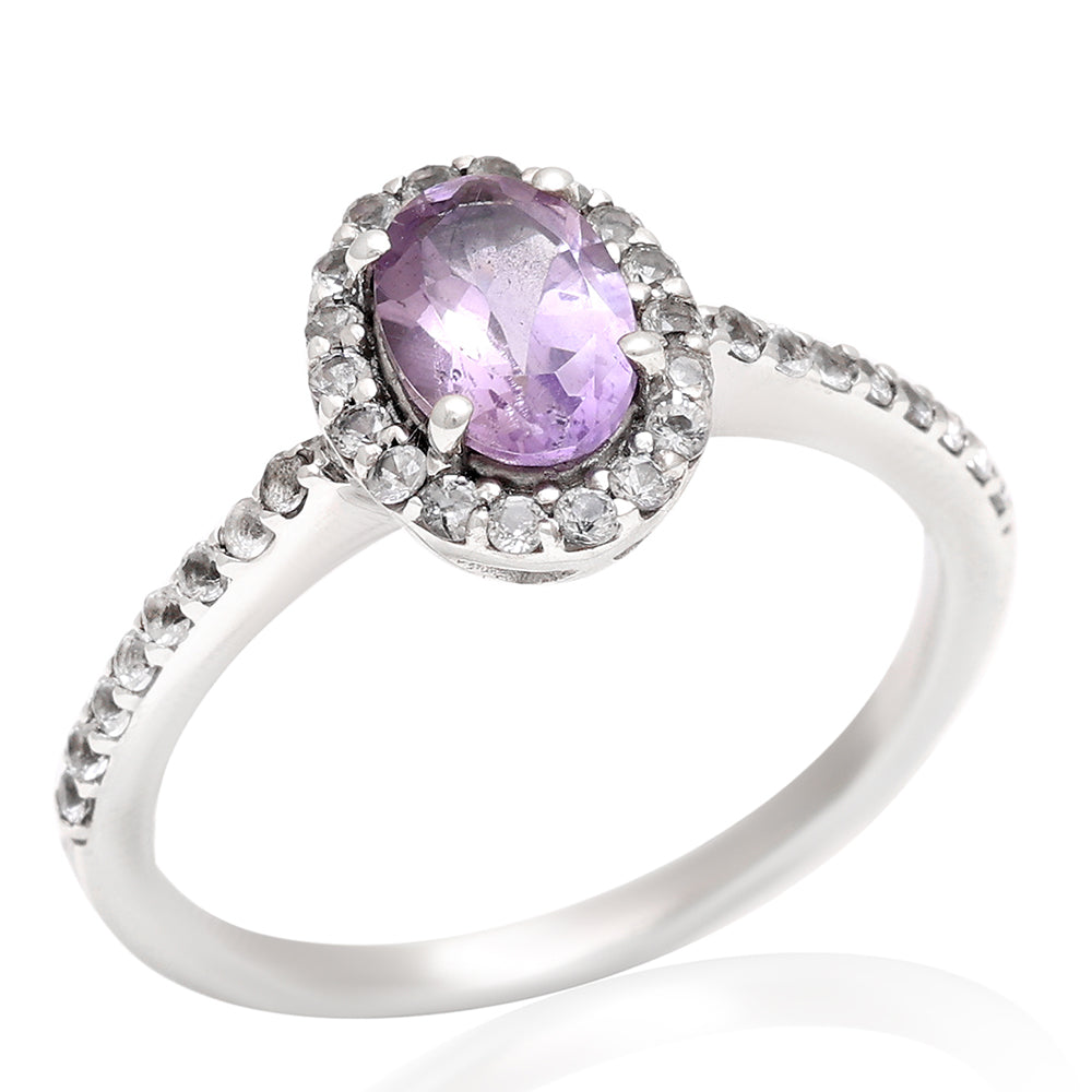 Silberring mit brasilianischem Amethyst und weißem Topas 5 