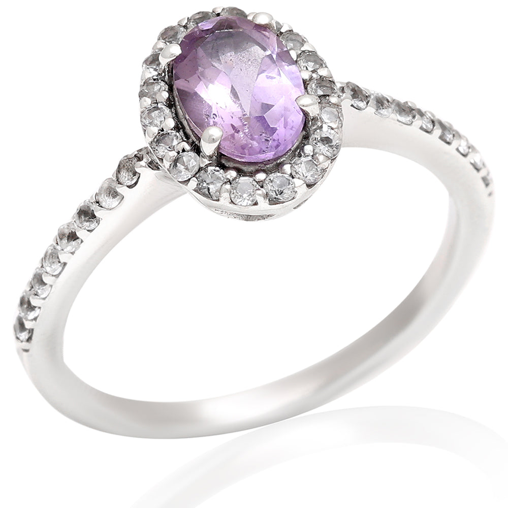 Silberring mit brasilianischem Amethyst und weißem Topas