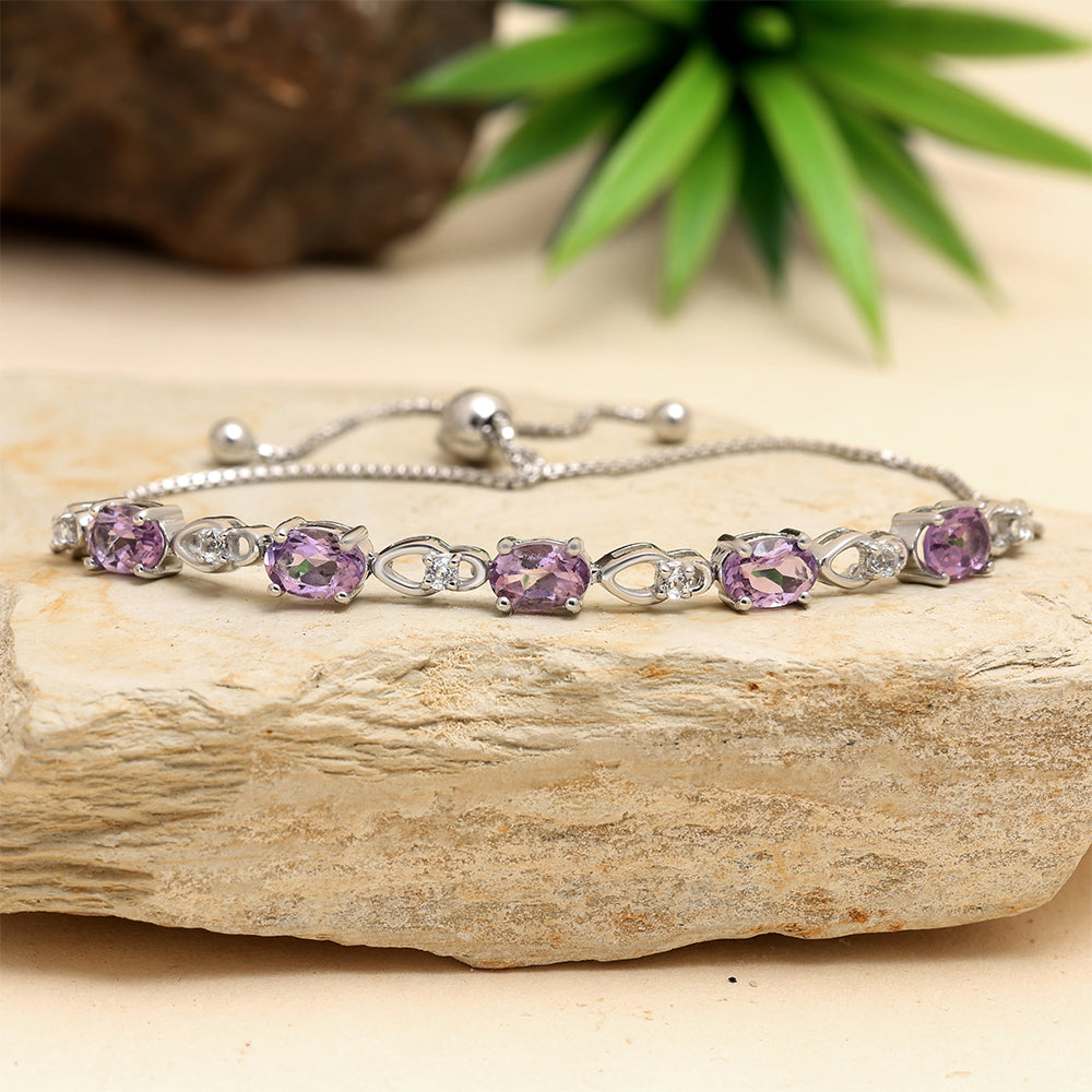 Silberarmband mit weißem Topas und brasilianischem Amethyst