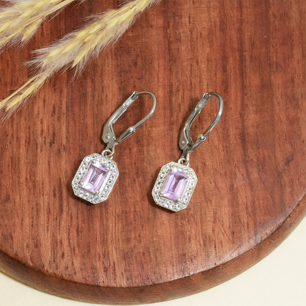 Silberohrringe mit brasilianischem Amethyst und weißem Topas