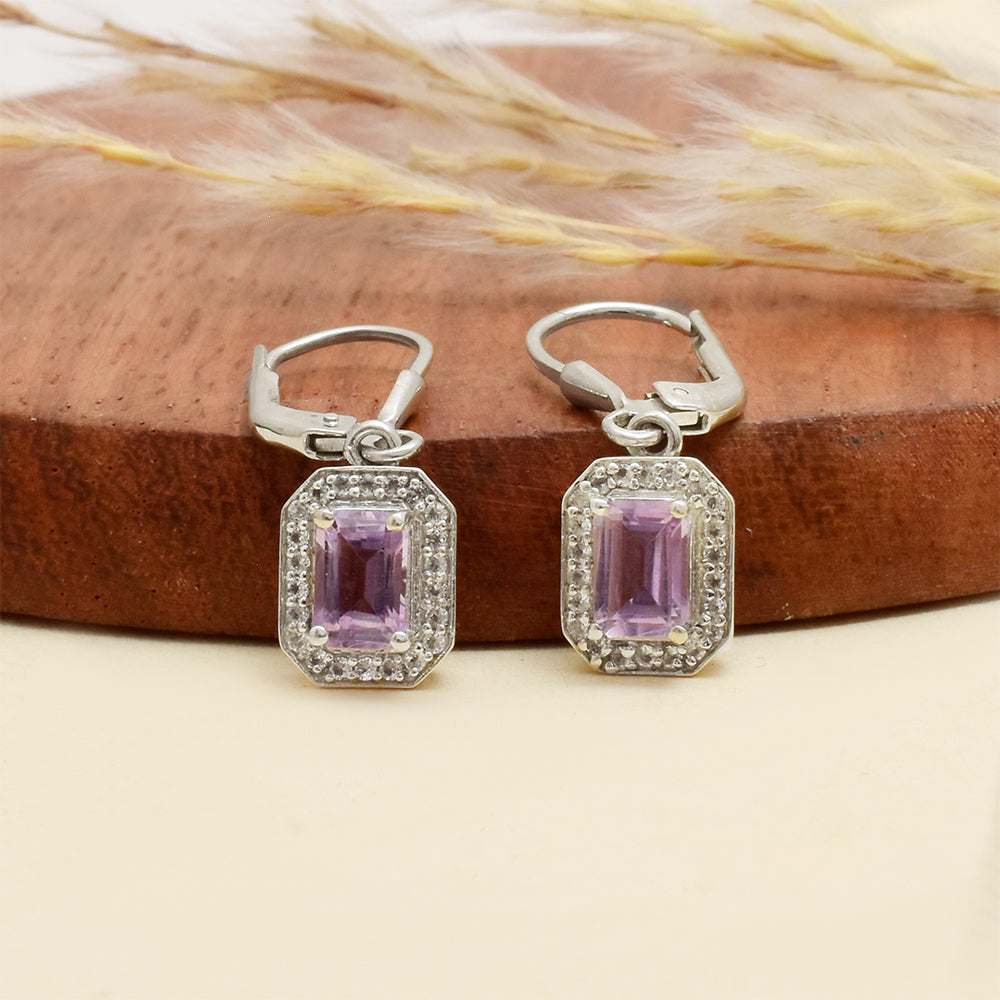 Silberohrringe mit brasilianischem Amethyst und weißem Topas