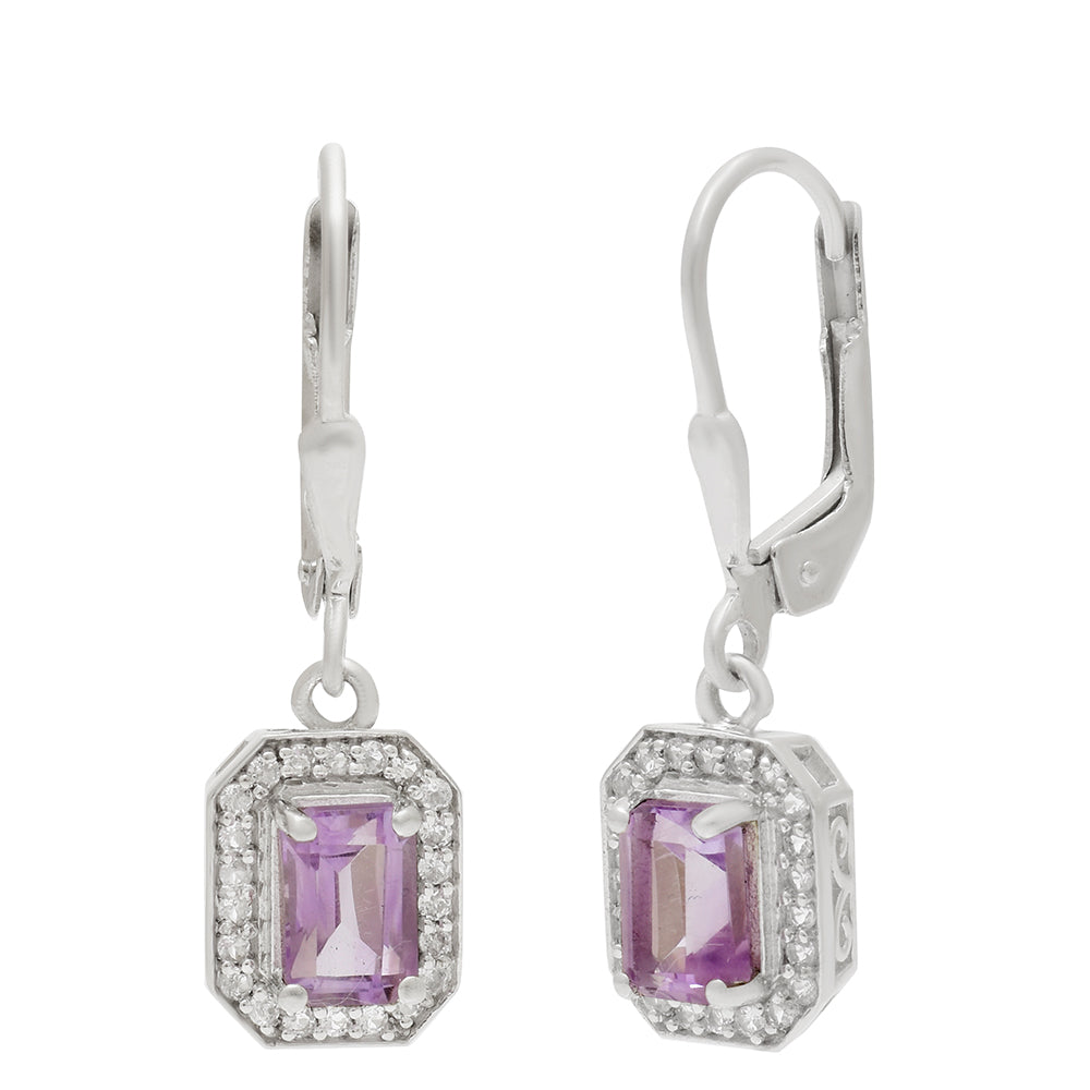 Silberohrringe mit brasilianischem Amethyst und weißem Topas 4 