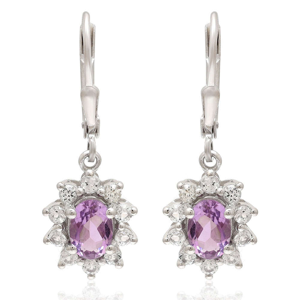 Silberohrringe mit brasilianischem Amethyst und weißem Topas 1 
