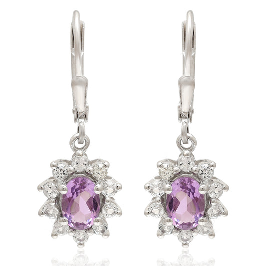 Silberohrringe mit brasilianischem Amethyst und weißem Topas