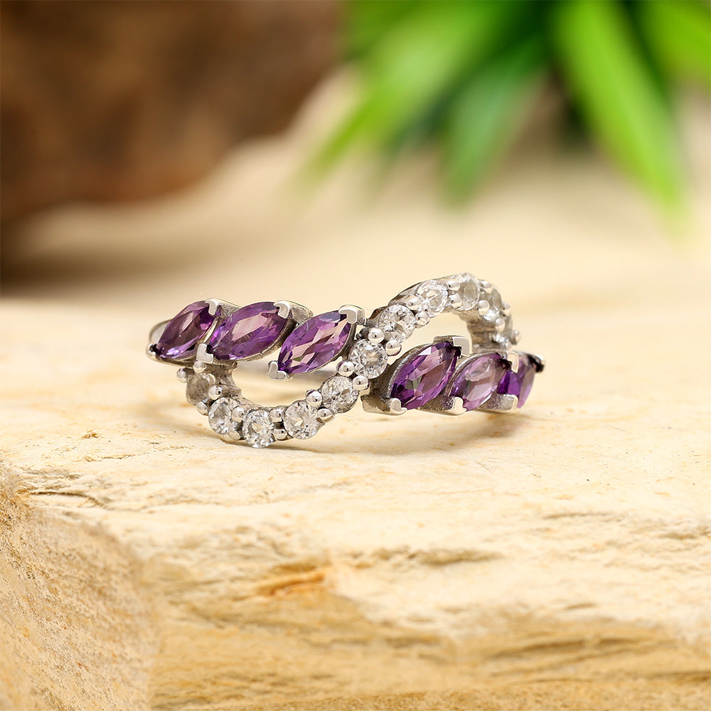 Silberring mit brasilianischem Amethyst und weißem Topas 2 