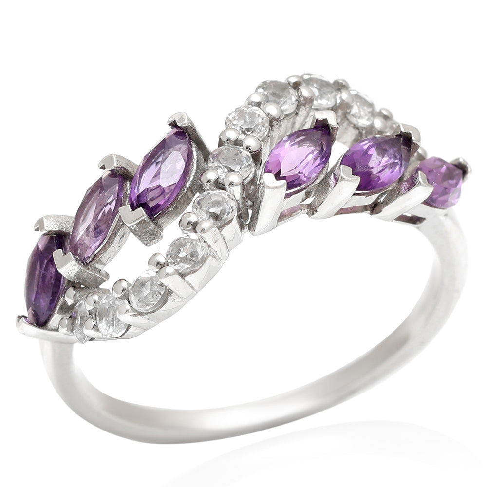 Silberring mit brasilianischem Amethyst und weißem Topas