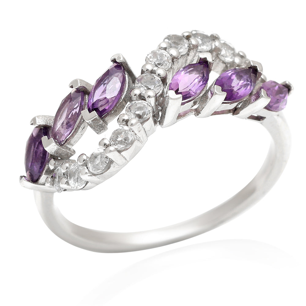 Silberring mit brasilianischem Amethyst und weißem Topas 3 