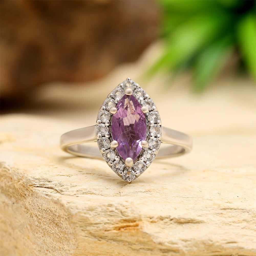 Silberring mit brasilianischem Amethyst und weißem Topas 2 