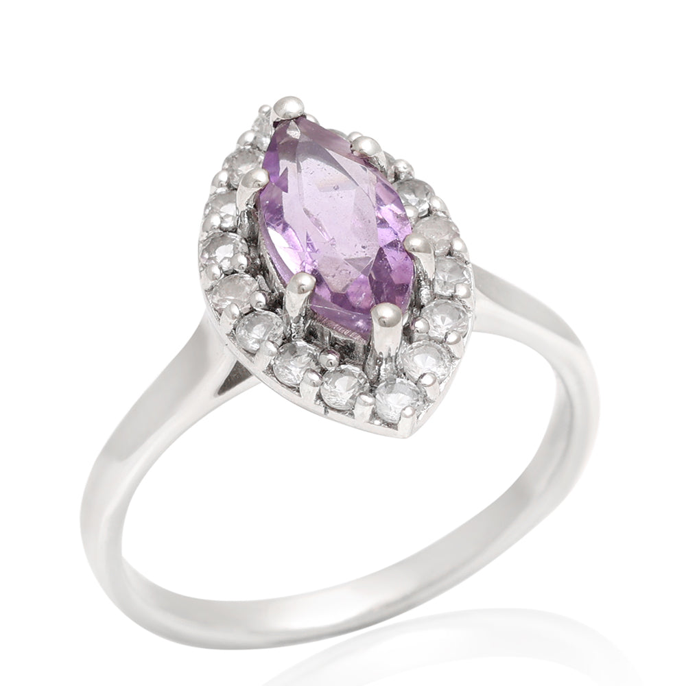 Silberring mit brasilianischem Amethyst und weißem Topas