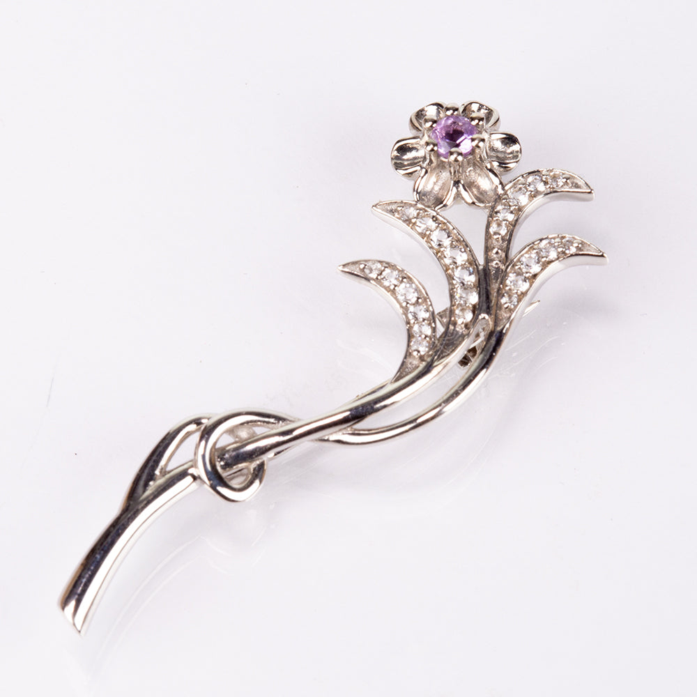 Silberbrosche mit brasilianischem Amethyst und weißem Topas 1 