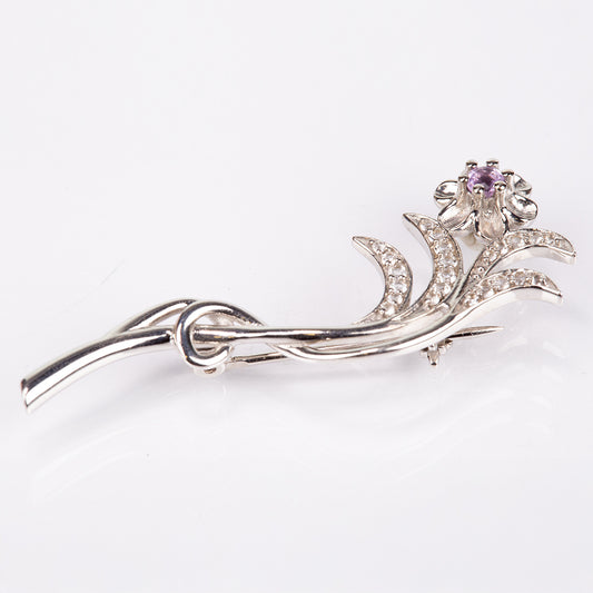 Silberbrosche mit brasilianischem Amethyst und weißem Topas