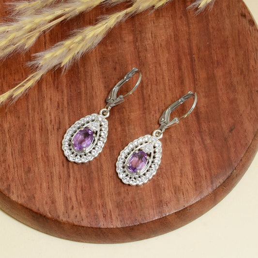 Silberohrringe mit brasilianischem Amethyst und weißem Topas
