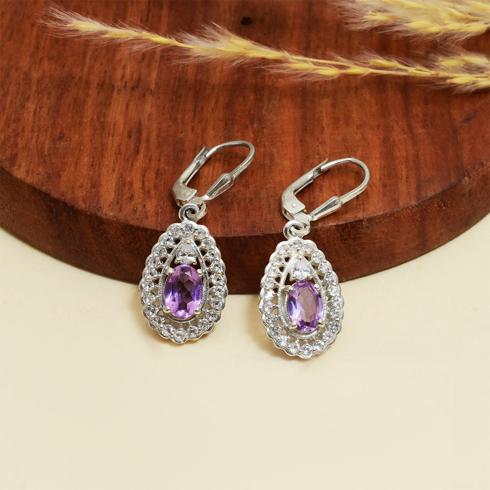 Silberohrringe mit brasilianischem Amethyst und weißem Topas 3 