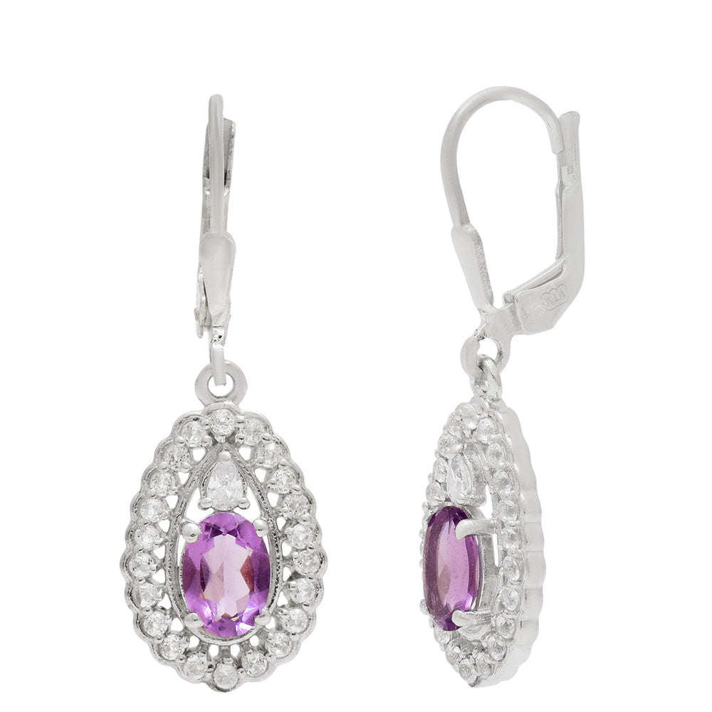 Silberohrringe mit brasilianischem Amethyst und weißem Topas 4 