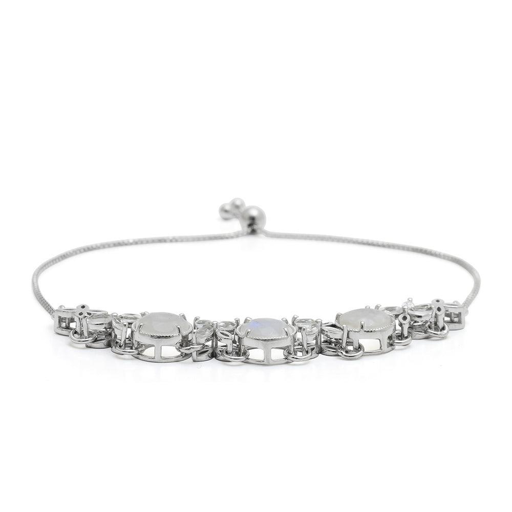Silberarmband mit Regenbogenmondstein und weißem Topas