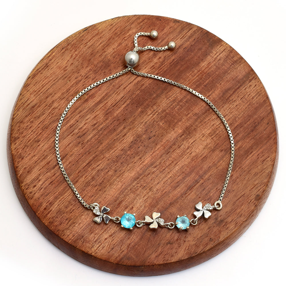 Silberarmband mit madagassischem blauem Apatit und weißem Topas 1 