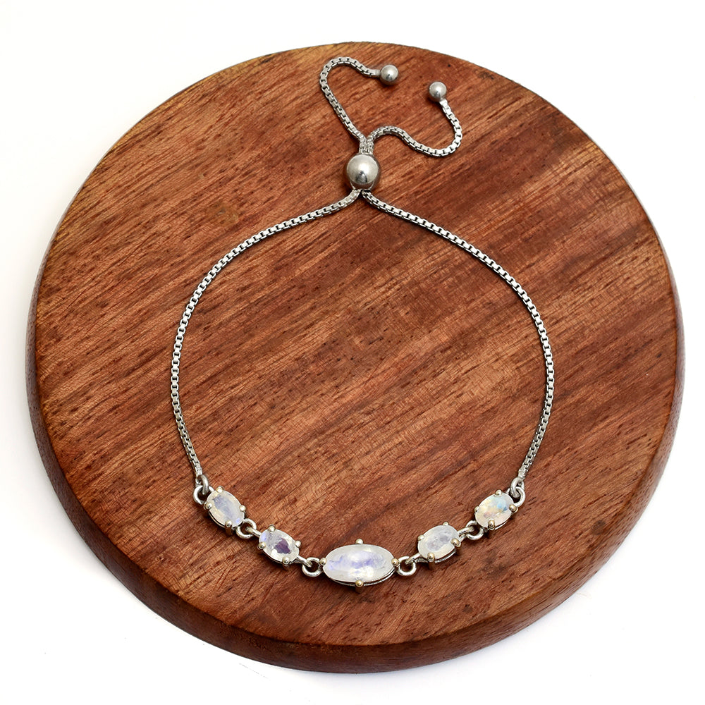 Silberarmband mit Regenbogenmondstein 2 