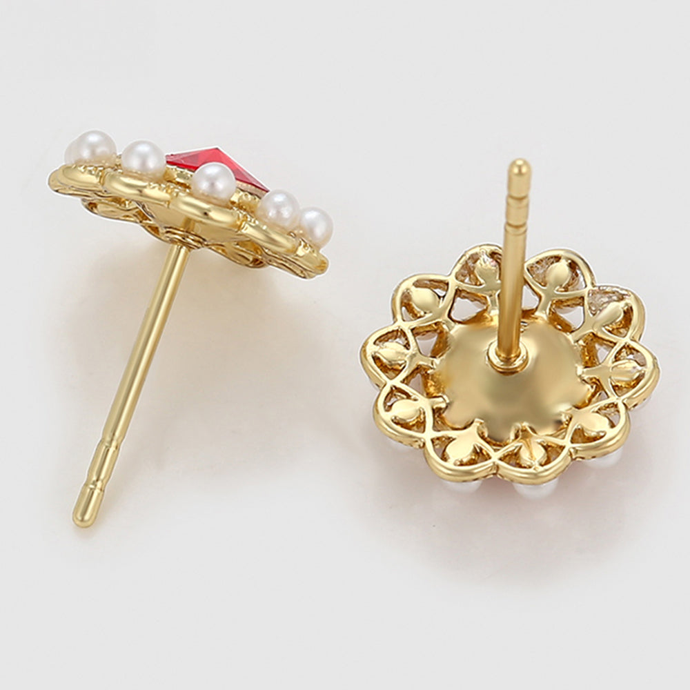 Ohrringe aus goldplattierter Legierung mit Glasperle und rotem Emporia®-Kristall 7 