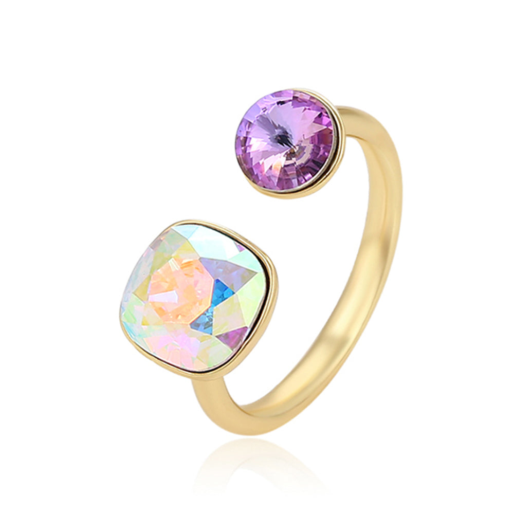Ring aus goldplattierterr Legierung mit purpurfarbenem Emporia® Kristall und weißem Emporia® Kristall 1 