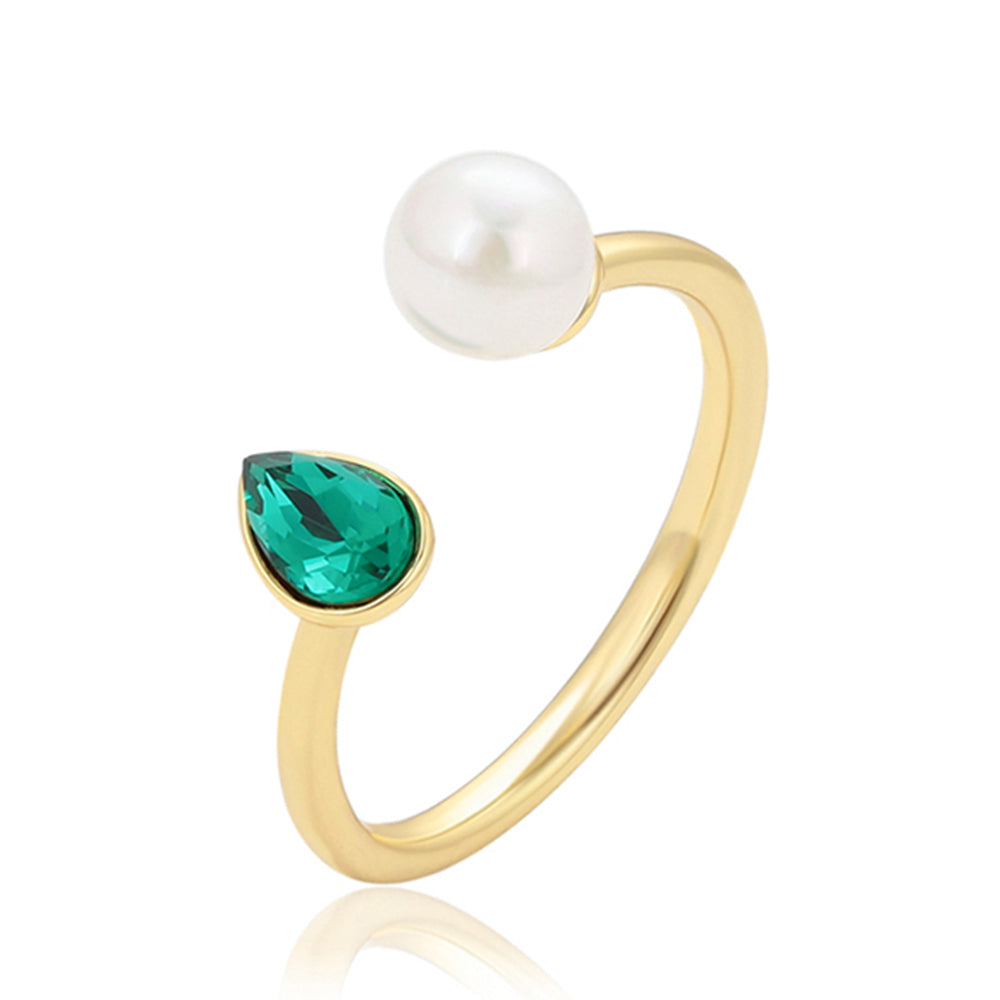 Ring aus goldplattierterr Legierung mit Glasperle und grünem Emporia® Kristall 1 