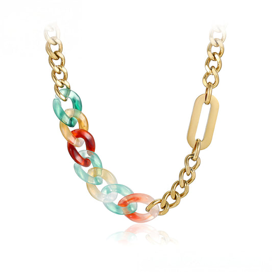 Halskette aus goldplattierter Legierung mit rotem Emporia®-Kristall und blauem Emporia®-Kristall