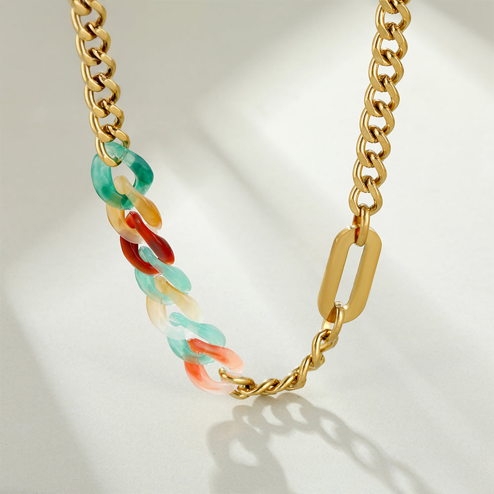 Halskette aus goldplattierter Legierung mit rotem Emporia®-Kristall und blauem Emporia®-Kristall 1 