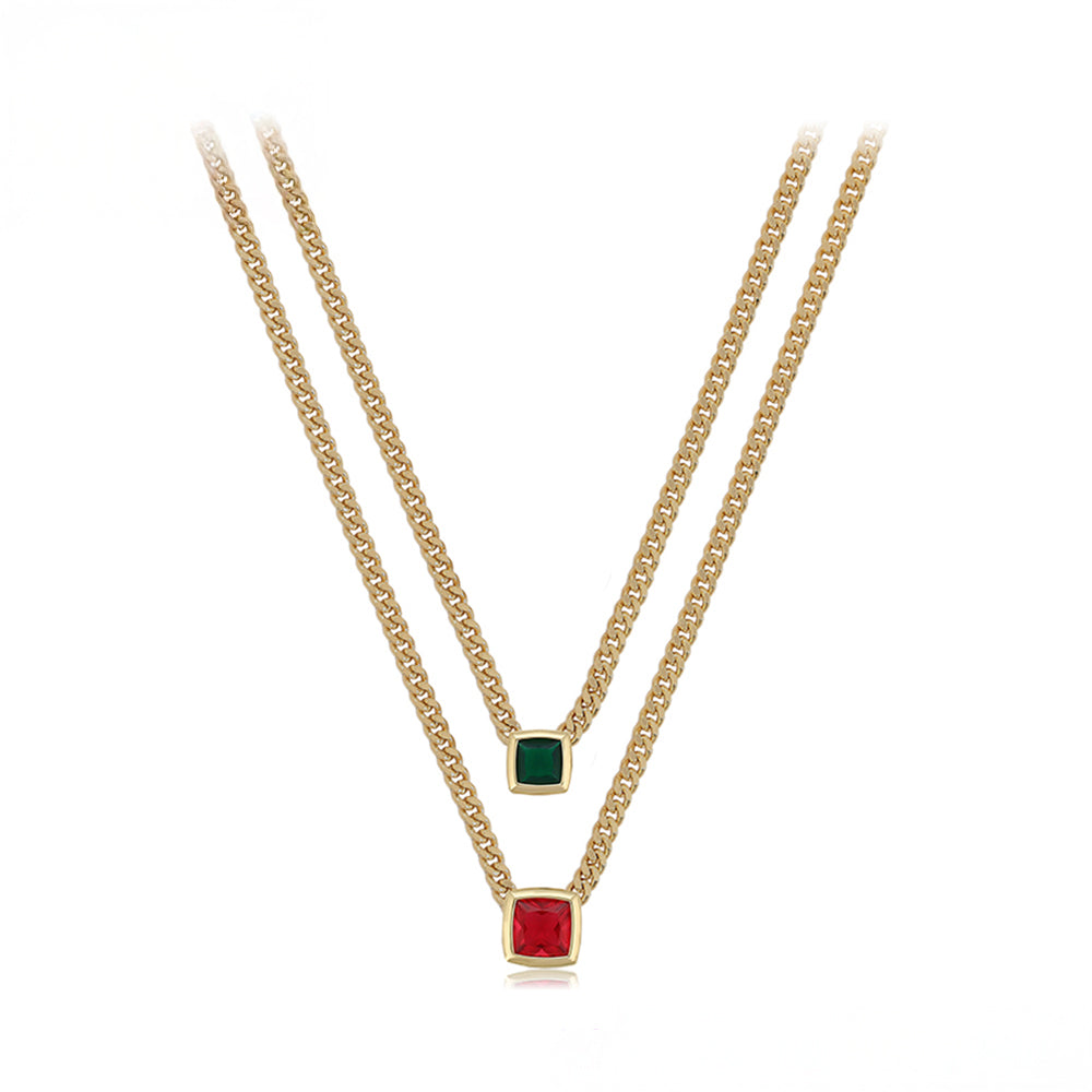 Halskette aus goldplattierter Legierung mit rotem Emporia®-Kristall und grünem Emporia® Kristall 2 
