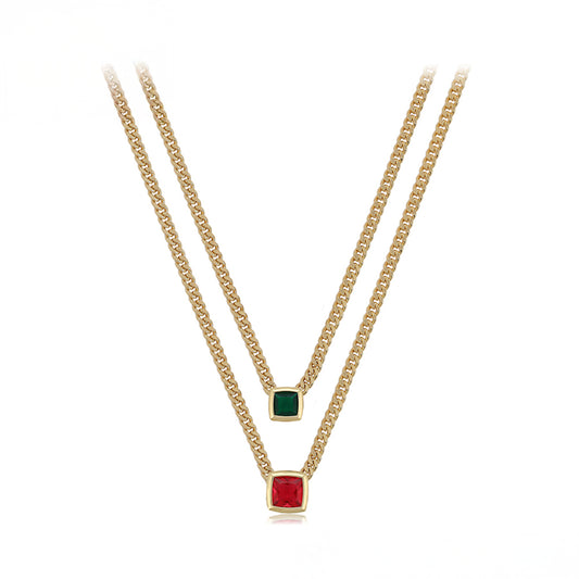 Halskette aus goldplattierter Legierung mit rotem Emporia®-Kristall und grünem Emporia® Kristall