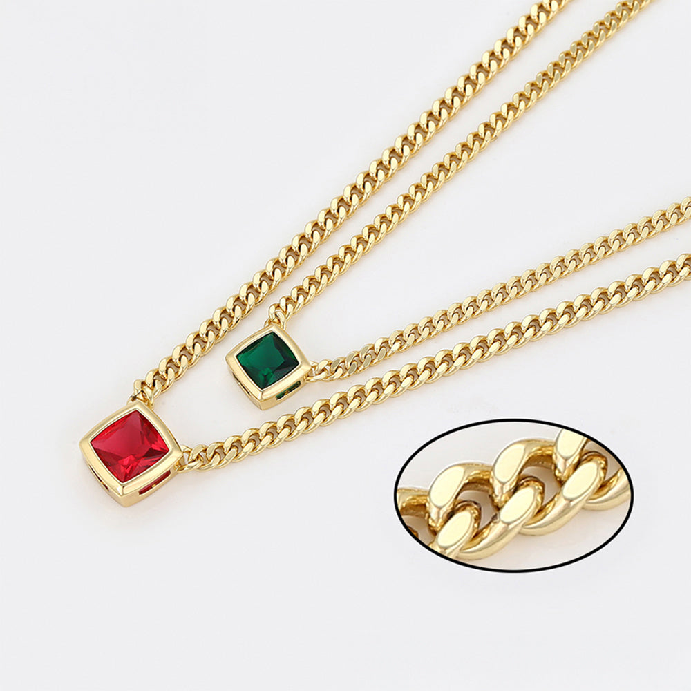 Halskette aus goldplattierter Legierung mit rotem Emporia®-Kristall und grünem Emporia® Kristall 1 