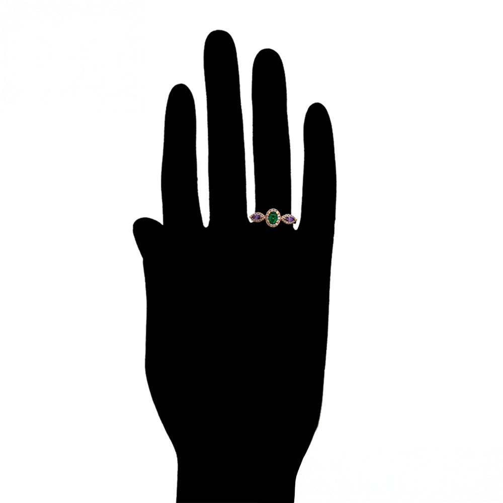 Ring aus goldplattierterr Legierung mit purpurfarbenem Emporia® Kristall und grünem Emporia® Kristall