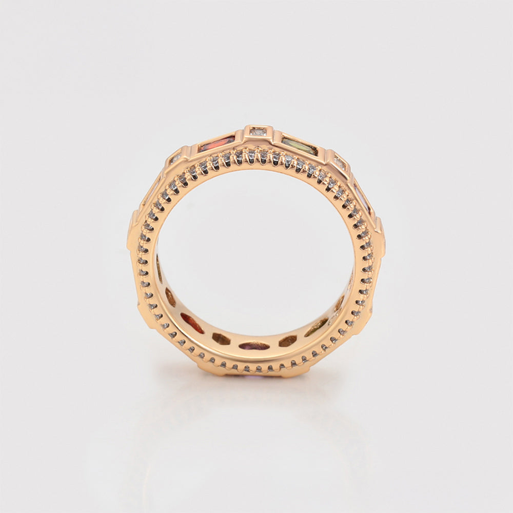 Ring aus goldplattierterr Legierung mit rotem Emporia®-Kristall und purpurfarbenem Emporia® Kristall 6 