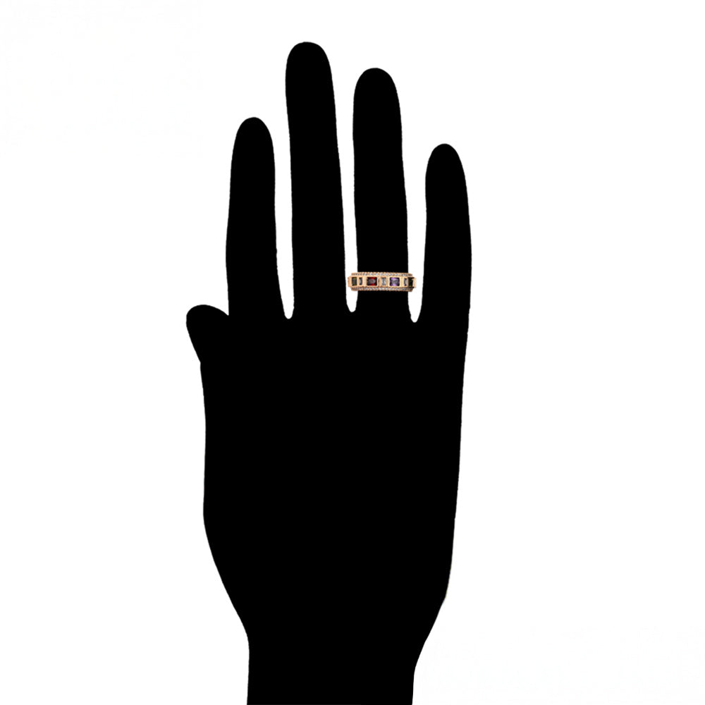 Ring aus goldplattierterr Legierung mit rotem Emporia®-Kristall und purpurfarbenem Emporia® Kristall 8 