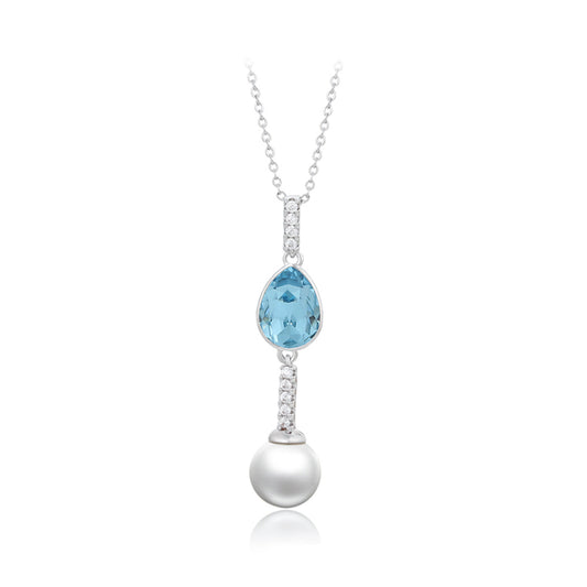 Halskette aus goldplattierter Legierung mit blauem Emporia®-Kristall und Glasperle