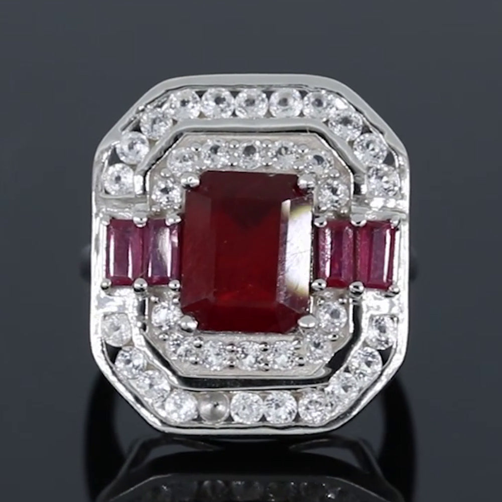 Silberring mit Rubin aus Madagaskar und weißem Topas