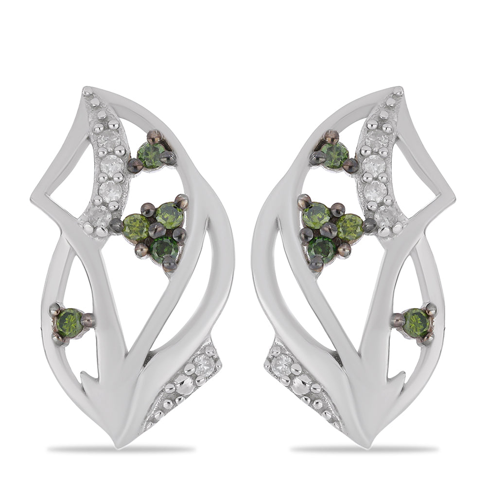 Silberohrringe mit grünem Diamant und weißem Diamant 1 