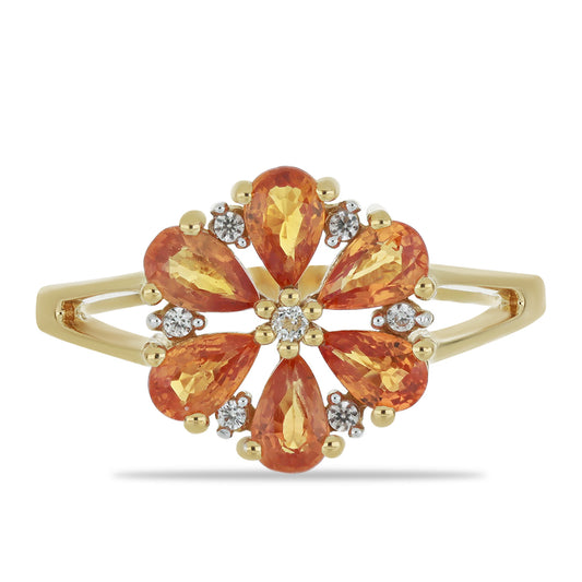 Goldring mit Orangefarbener Saphir aus Ceylon und natürlichem weißem Zirkon