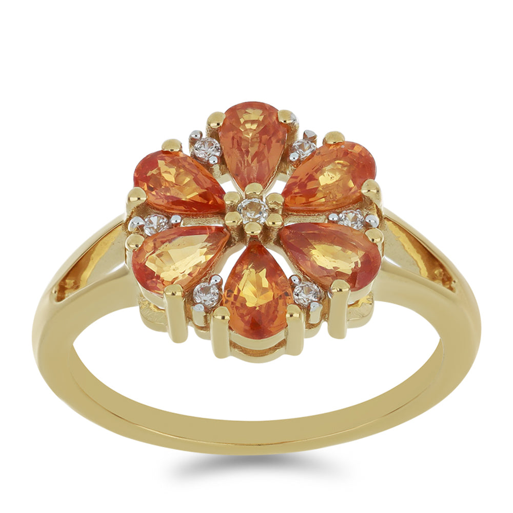 Goldring mit Orangefarbener Saphir aus Ceylon und natürlichem weißem Zirkon 3 
