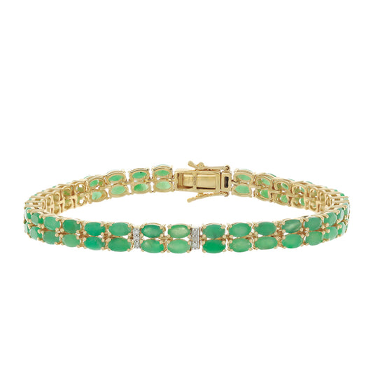 Goldplattiertes Silberarmband mit brasilianischem Smaragd und weißem Diamant