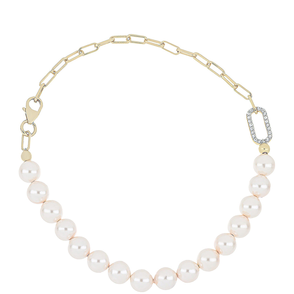 Goldplattiertes Silberarmband mit pfirsichfarbener Süßwasserperle und weißem Topas 1 