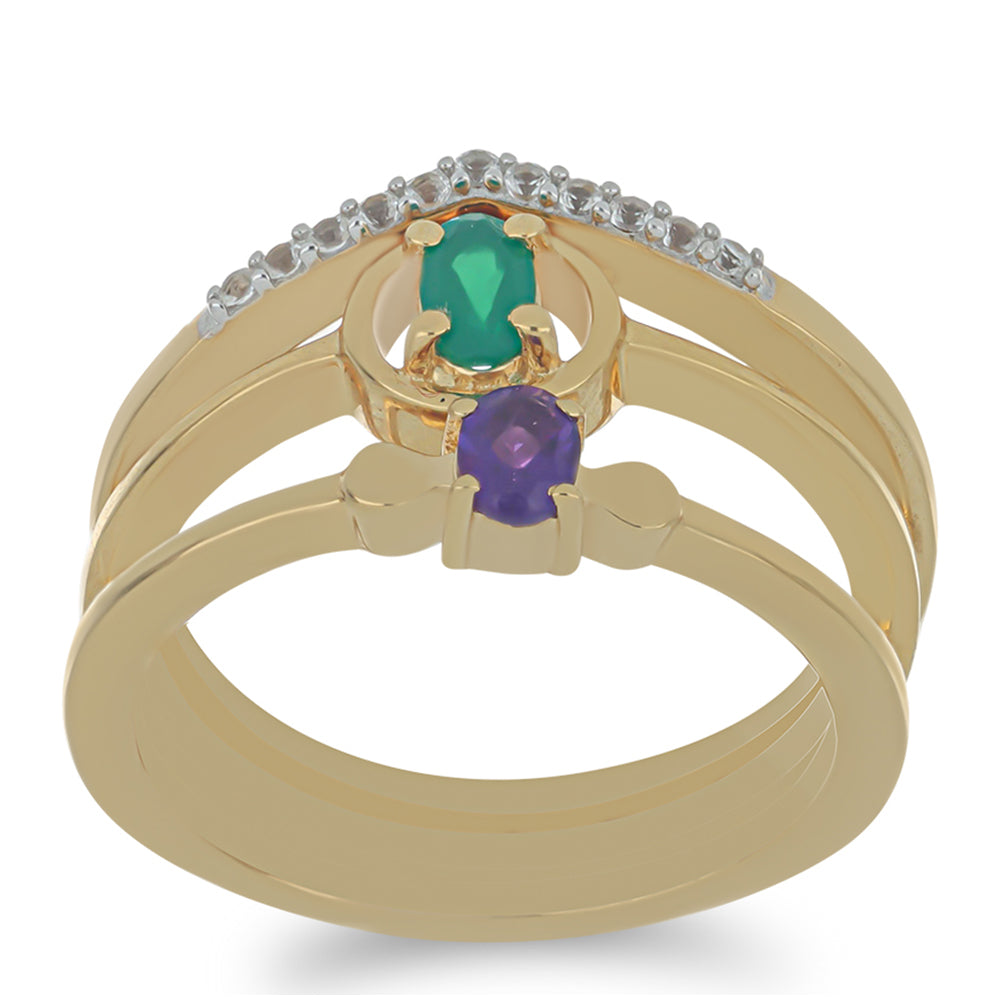 schmuckgarnitur aus Goldplattierte Silber mit grünem Achat und marokkanischem Amethyst 3 